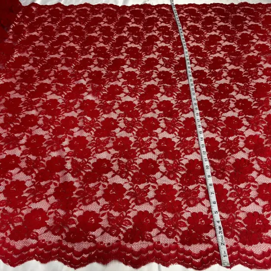 1 Yard Luxurious Corded Bridal Lace Fabric Embroidered on 100% Polyester Net Mesh 49" Width Red {1}