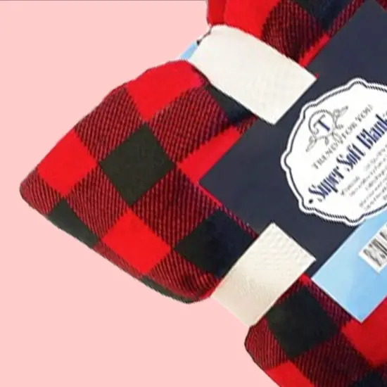 50x60" Checkered Red & Black Sherpa Throw Blanket Coral Fleece Front {5}