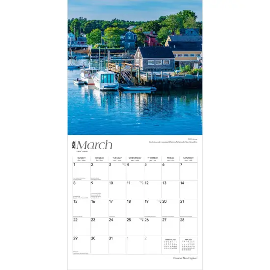 Coast of New England | 2026 12 x 24 Inch (Hanging) Monthly Square Wall Calendar | Plastic-Free {3}