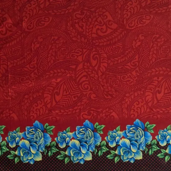 1 Yard Traditional Polynesian Tattoo Rose Fabric, Peachskin Polyester, 45 Inches Width Red {4}