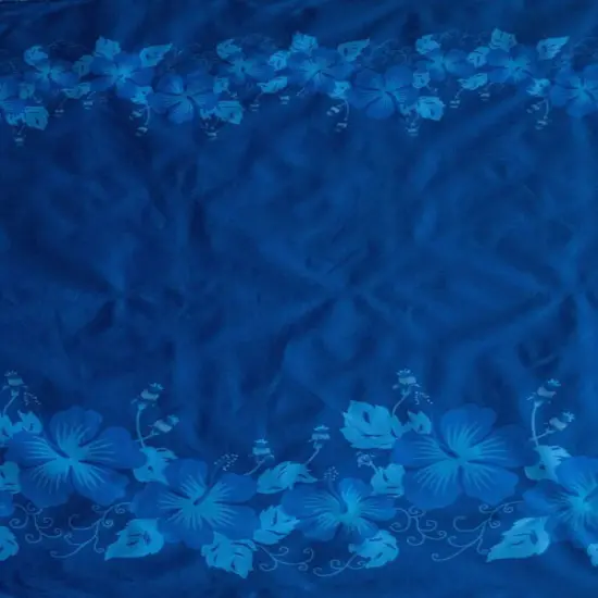 1 Yard Hibiscus Double Border Polyester Fabric, 60 Inches Width, Durable Tropical Print Materia Blue {1}