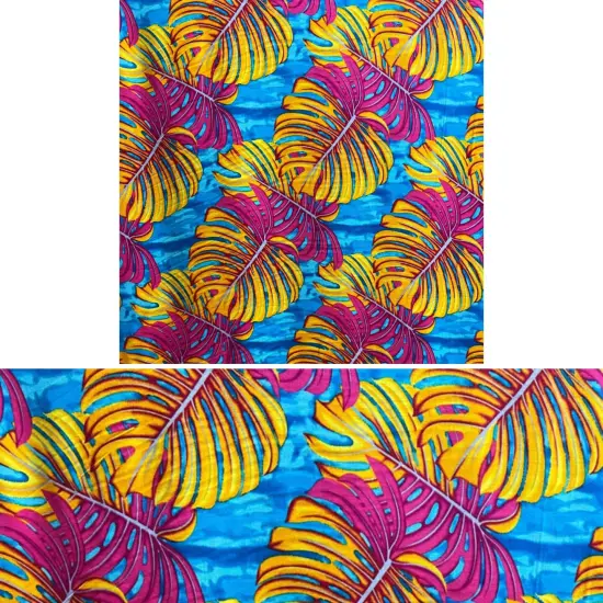1 Yard All Over Monstera Leaf Rayon Poplin Fabric 36" x 45", Length x Width Purple/Teal/R {5}