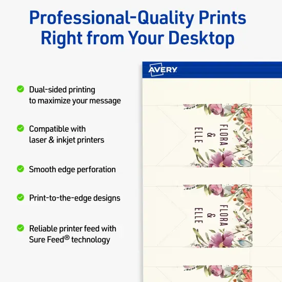 Avery Printable Banner Rectangle Flag Tags, Sure Feed Technology, 1-1/2" x 2-1/3", Matte Ivory Cardstock, Print-to-The-Edge, Laser/Inkjet Printable, 150 Total {8}
