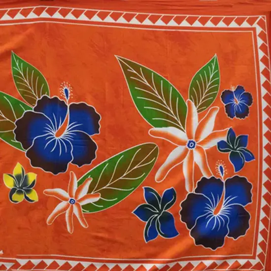 72" L x 45" W Tropical Flowers Banana Leaf Sarong Polyester Fabric Orange {4}