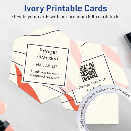 Avery Printable Hexagon Flat Cards, Sure Feed Technology, 3-1/2" x 4", Matte Ivory Cardstock, Print-to-The-Edge, Laser/Inkjet Printable, 40 Total {9}