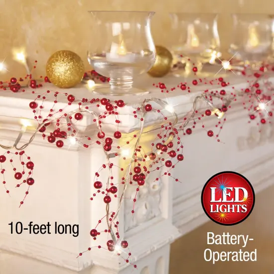 Collections Etc Lighted Berry-Beaded Holiday Garland {3}