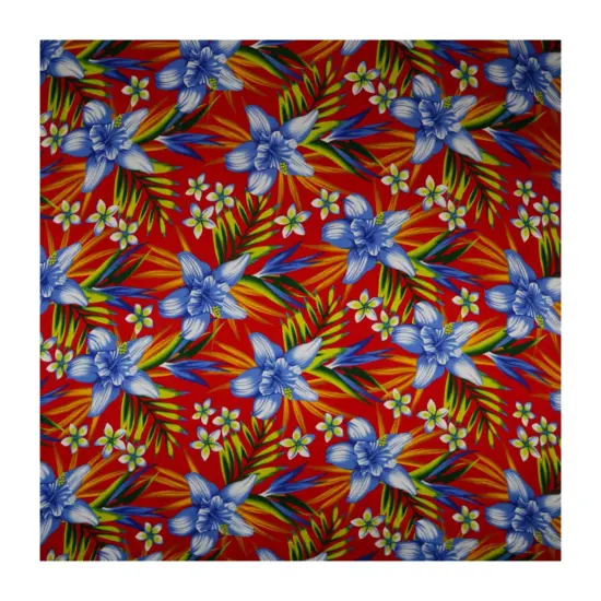 1 Yard Hippeastrum Plumeria Birds of Paradise Palm Leaves Rayon Challis Fabric 45" Wide Burgundy {5}