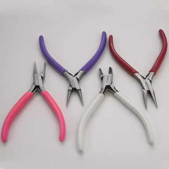 The Beadsmith Color-ID Set &ndash; 4.75&rdquo;, 4-Pieces Includes: Chain Nose, Round Nose, Side Cutter, Flat Nose, & Leatherette Case &ndash; Double Leaf Spring, PVC Comfort Handle &ndash; Tools for Jewelry Making {3}