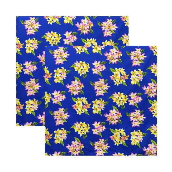1 Yard Plumeria Clusters Poly Cotton Fabric Tropical Floral Print 45 Inch Width Navy {2}