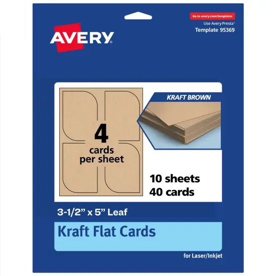 Avery Printable Leaf Flat Cards, 3-1/2" x 5", Matte Kraft Brown Cardstock, Print-to-The-Edge, Laser/Inkjet Printable, 40 Total, Great for Product Branding, Marketing, and More {7}