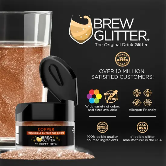 Brew Glitter - Copper Edible Drink Glitter (4g, x1 Flip-Cap Jar) for Beer, Cocktails and Beverages {2}