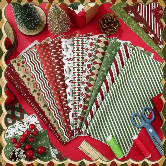 60 Pcs Christmas Vintage Stripe Quilting Fabrics - 10 x 10 Inch {3}