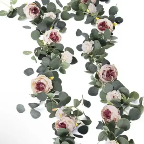 Artificial Eucalyptus Peony Flower Garland Pink Peony Flower Garland Wedding Arch Decor Party Table Decoration {3}