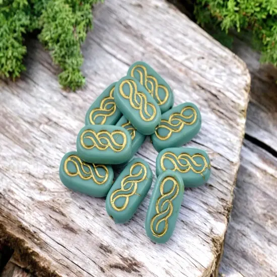 *10* 18x9mm Bronze Washed Matte Opaque Turquoise Infinity Oval Beads {1}