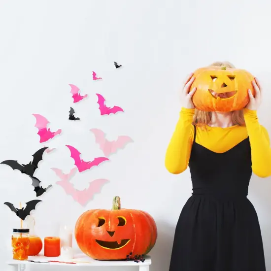 144pcs Pastel Halloween Bats Wall Decoration {3}