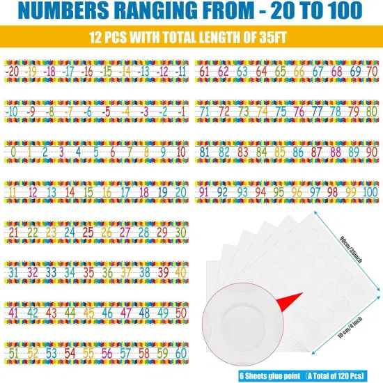 12 Pieces Number Line Bulletin Board Border Rainbow Number Border Poster {2}