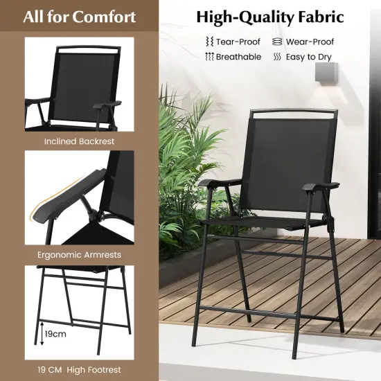 Costway 3 PCS Outdoor Bar Stool Set with DPC Tabletop Umbrella Hole & Footrest 2 Chairs {6}