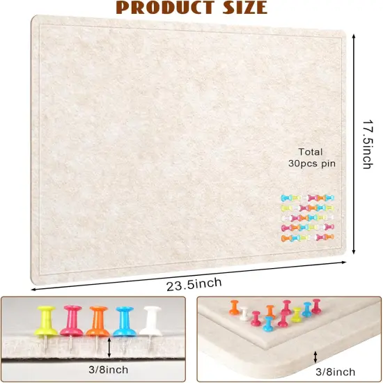 23.5 X 17.5 inches Cork Board with 20 Pushpin(Oatmeal) {4}
