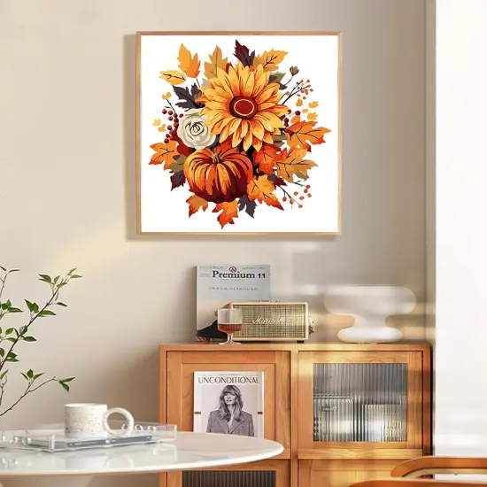 Sunflower and Pumpkin Framed Paint by Numbers Kit - 10x10 Inch {2}