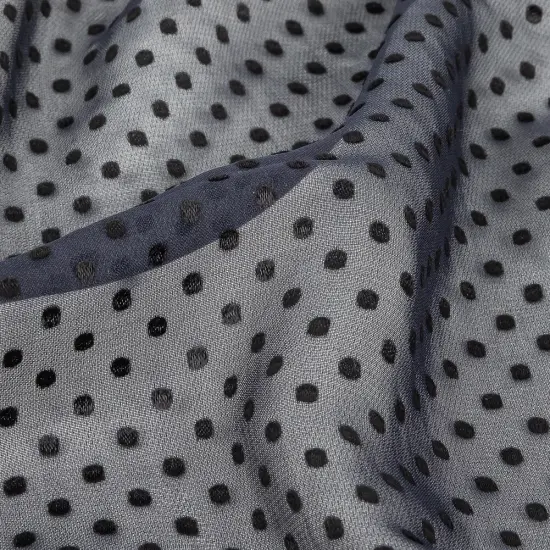 1 Yard Black Iris Luminous Burnout Polka Dot Chiffon Silk Gown Fabric 50 Inch Width {2}