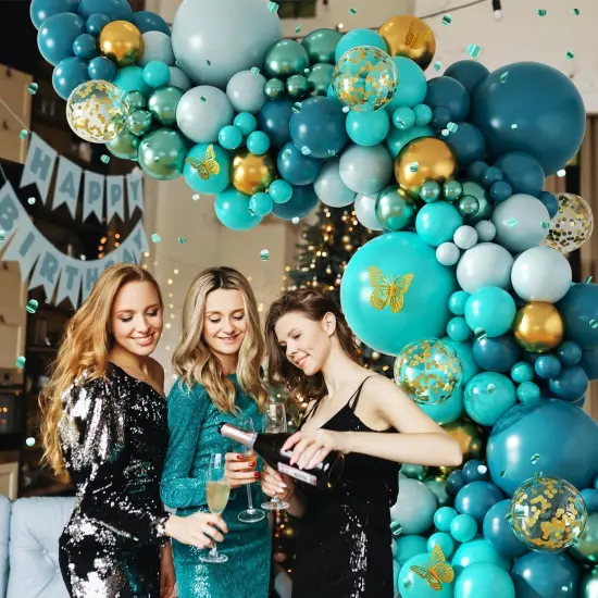 142pcs Teal Turquoise Balloon Arch Garland Kit with Teal Turquoise {3}