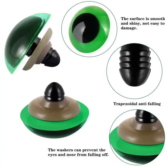 UPINS 180 Pieces 12-30 mm Large Safety Eyes and Nose with Washers for Amigurumi Stuffed Animal Eyes Plastic Craft Doll Crochet Eyes for DIY of Puppet, Bear, Toy Making Supplies (Assorted Colors) {6}