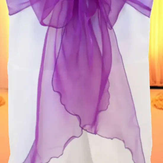 10 Pieces Angle End Organza Chair Sashes 12 by 116 inches Purple {5}