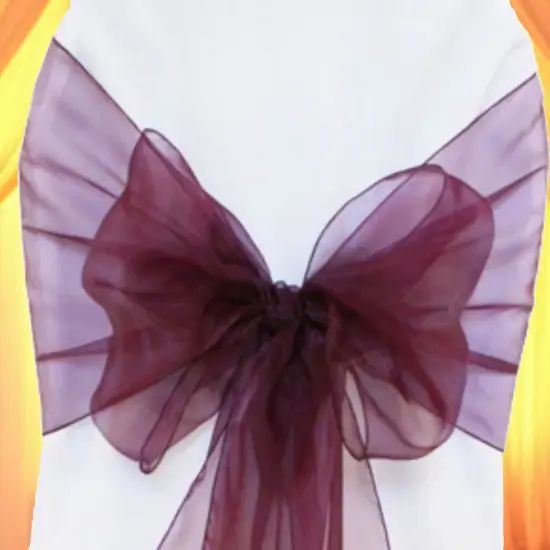 10 Pieces Plum Angle End Organza Chair Sashes, 12"x116" Elegant Event Wraps {3}