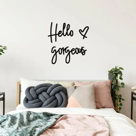 Hello Gorgeous Words Wall Decor 3D Wooden Sign Art for Home Room Office Door Decorations Party Supplies (Black) {4}