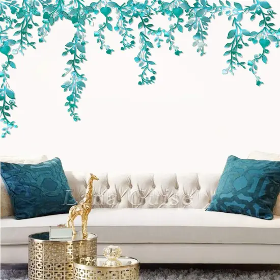 Cheerland Leaf Vine Garlands Teal Blue Hanging Leaves Banner Backdrop Wall Stickers Decorations for Birthday Anniversary Wedding Tea Party Supplies - Pack of 24 {4}