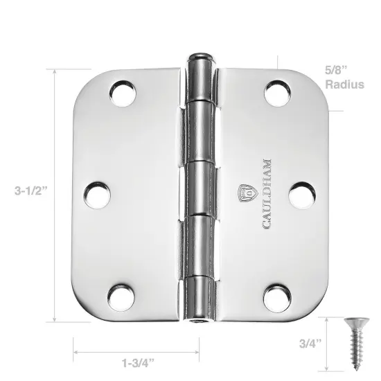Cauldham Heavy-Duty 3-1/2" Interior Door Hinges with 5/8" Radius Corners - Polished Chrome {4}