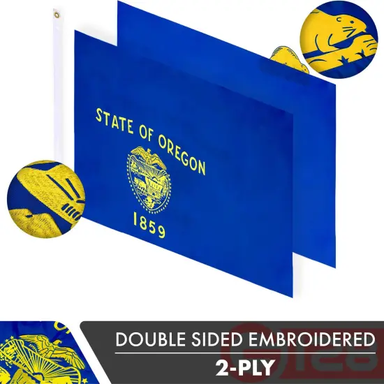 Oregon OR State Flag 3x5 Ft 3-Pack Double-sided Embroidered Polyester By G128 {2}