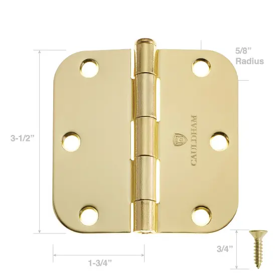 Cauldham Heavy-Duty 3-1/2" Interior Door Hinges with 5/8" Radius Corners - Brass {4}