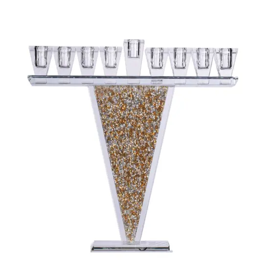 Crystal Menorah with Gold and Silver Inner Stones By Kinor Decor {1}