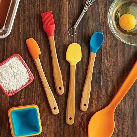 Mrs Anderson's 4pc Bamboo & Silicone Mini Tool Set - Spatula Baster Spoon Scraper {3}