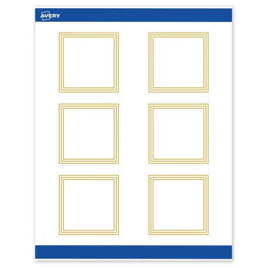Avery Printable Square Labels, Gold Multi-Lined Border, 3" x 3", Matte White Square Labels, Permanent, Laser/Inkjet, 60ct, Great for Product Labels {1}