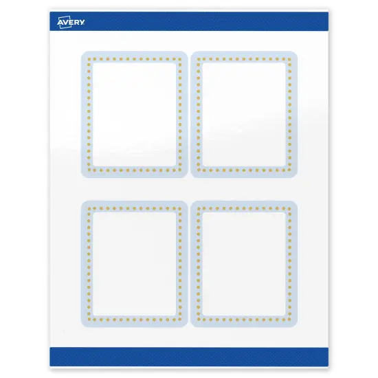 Avery Printable Rectangle Labels, Gold Dots with Blue Border, 4" x 3-1/3", Glossy White Rectangle Labels, Permanent, Laser/Inkjet, 40ct, Great for Product Labels {1}