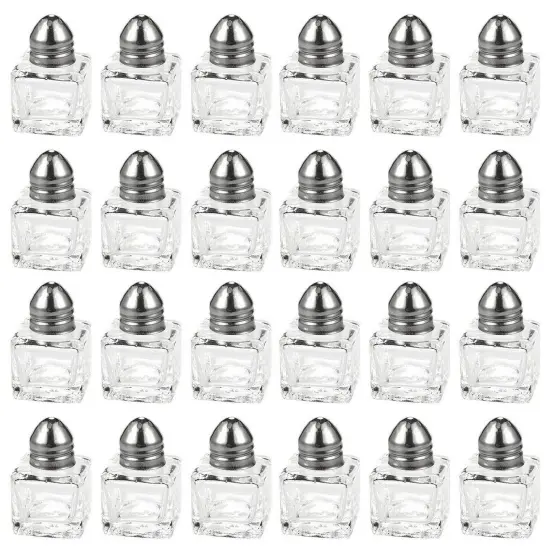 Set of 24 Mini Salt and Pepper Shakers (Glass and Stainless Steel, 0.5 oz) Clear {1}