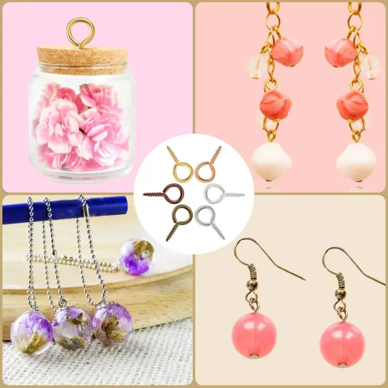 600 Pcs Screw Eye Pins Hooks 6 Colors Small Metal Eyelet Mini Screw Pin Peg Self Tapping Eye Hooks for Jewelry Making DIY Art Crafts(4 x 8 mm, 5 x 10 mm, 6 x 13 mm) {4}