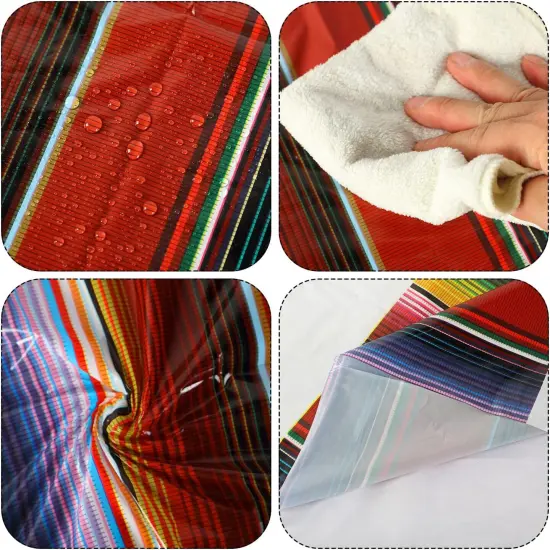 4 Pcs Fiesta Tablecloth 108 x 54 Inch Plastic Tablecover Waterproof Mexican Tablecloth Mexican Striped Table Cover for Taco Night Festive Fiesta Wedding (White) {3}