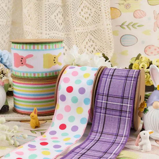 Wired Ribbon | White w/ Pastel Stripe | 10 Yard Roll {6}