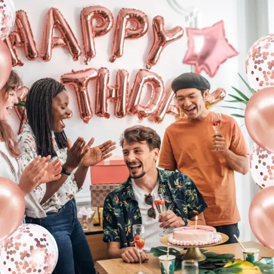 Birthday Party Decorations, Pink Set 15pcs - Happy Birthday Banner, Heart Star Balloons, Foil Confetti Balloons {4}