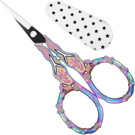 Small Rainbow Art Scissors with Beautiful Decos - Comfortable Handles and Sharp Tips for Crochet, Embroidery, and Sewing - Includes Protective Cover {1}