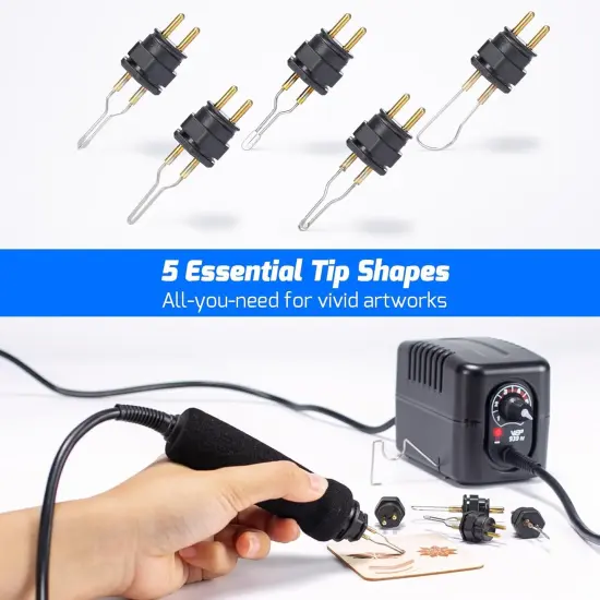 Wood Burning Kit with Quick-Change Woodburning Tool Wire-Nib Tips 250-600℃/482-1112℉ Adjustable with 5 Wood Burner Tips, Tip Removal Tool, Wood Burning Pen Holder, 2 Wood Pieces {5}