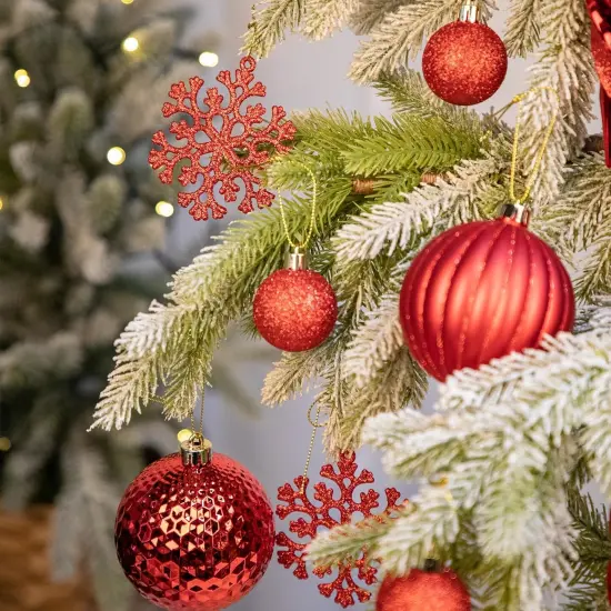 50PCS Christmas Tree Ornaments Set with Shatterproof Balls Icicle Snowflake Hanging Ornaments for Home Office Farmhouse Christmas Decorations, Red {1}