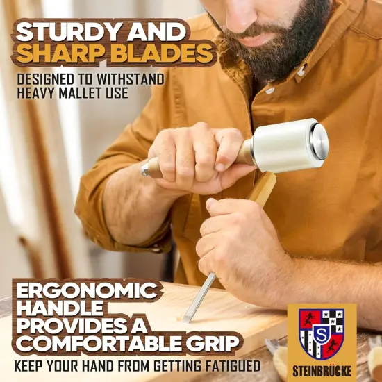 Wood Carving Kit, Wood Carving Tools Set of 12 Chisels and Wood Mallet with Canvas Case Gouges, Wood Whittling Kinves Kit, Wood Carving Knife Set, Woodworking Chisel Set for Beginners, Professionals {4}