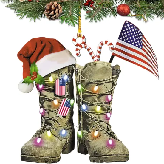 Us Veteran Christmas Ornament Flat Shape, Us Army Christmas, Veteran Gifts, Military American Soldier Boots Flag (Army 1) {1}