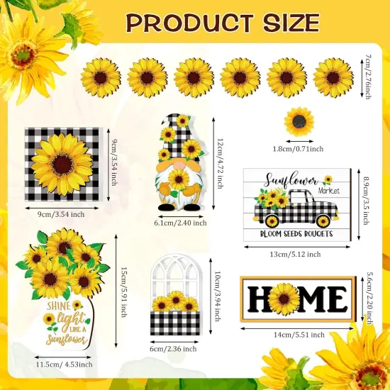 12 Pcs Sunflower Tiered Tray Decor Sunflower Decorations for Home Farmhouse Tray Set Rustic Summer Flower Table Top Centerpiece for Home Farmhouse Rustic Kitchen {3}