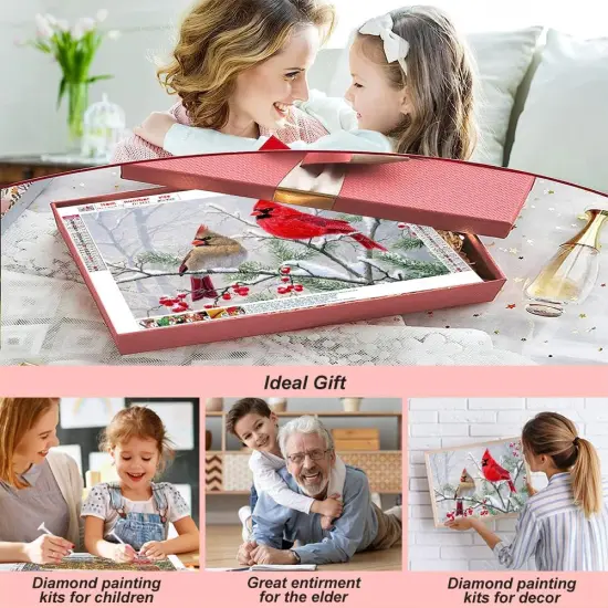 Diamond Art Painting Kits for Adults, Cardinal Birds Diamond Art Kits for Beginners, DIY Winter Gem Art Craft for Home Wall Decor {4}