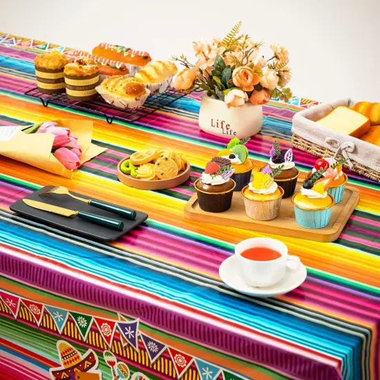 4Pack Fiesta Tablecloth, Fiesta Taco Night Birthday Party Decorations, Mexican Themed Party Supplies {4}